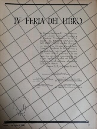 AFICHE ANTIGUO AVILA CAMACHO Y CUARTA FERIA DEL LIBRO 1946