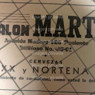 PUBLICIDAD ANTIGUA CANTINA SALON MARTE 1942 MONTERREY