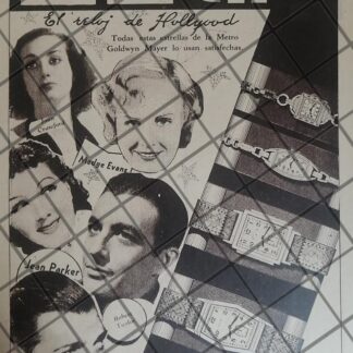 CARTEL PUBLICIDAD RETRO RELOJES ELGIN ESTRELLAS DE CINE 1937