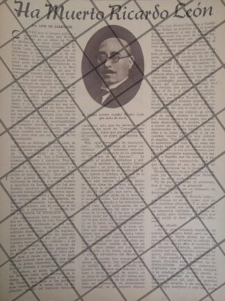 AFICHE ANTIGUO MUERE EL ESCRITOR RICARDO LEON ROMAN 1944