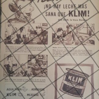 CARTEL PUBLICITARIO RETRO LECHE EN POLVO KLIM (BORDEN) 1948
