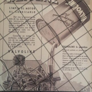 CARTEL PUBLICITARIO ANTIGUO LUBRICANTES VALVOLINE 1945