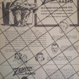 CARTEL PUBLICITARIO RETRO RADIOS ZENITH DE MEXICO 1945 647