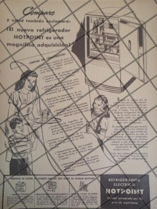 CARTEL PUBLICITARIO RETRO REFRIGERADORES HOTPOINT 1944 644