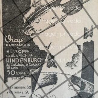 RARISIMO CARTEL PUBLICITARIO RETRO DIRIGIBLE HINDENBUG 1936