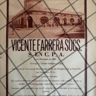 CARTEL PUBLICITARIO CASA VICENTE FERRARA S.A TUXTLA. CHIAPAS 1939