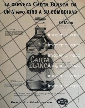 CARTEL VINTAGE DEBUT DE CERVEZA CARTA BLANCA QUITAPON 1966