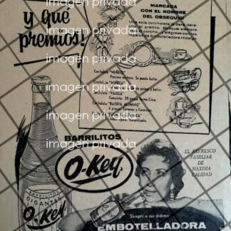 CARTEL PUBLICITARIO RETRO LANZAN FREFRESCOS BARRILITO O-KEY 1958