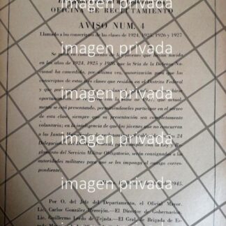 AFICHE RETRO AVISO DE RECLUTAMIENTO MILITAR 1945