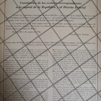 AFICHE POLITICO RETRO PARTIDO NACIONAL LIBERAL MEXICANO 1946 2