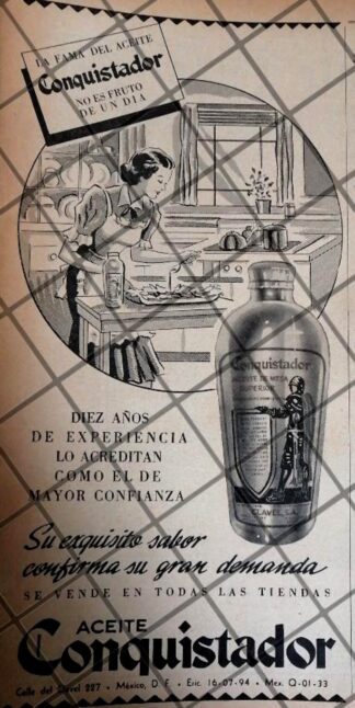 CARTEL PUBLICITARIO RETRO ACEITE CONQUISTADOR 1942 359