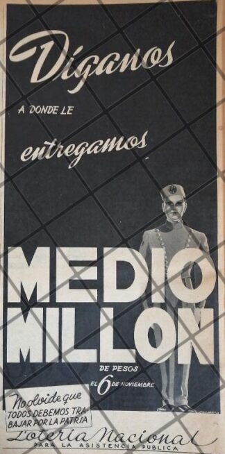 AFICHE RETRO. LOTERIA NACIONAL 1944 DIBUJO LOPEZ GUERRERO /196
