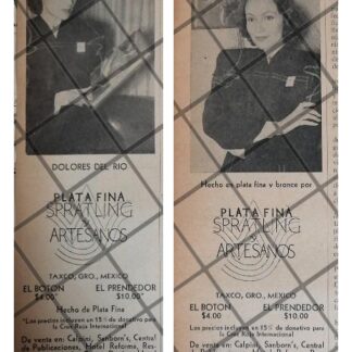 2 PUBLICIDADES PATRIOTAS ANTIGUAS DOLORES DEL RIO 1942