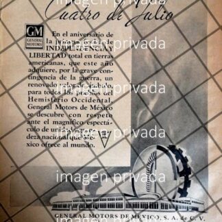CARTEL PUBLICIDAD PATRIOTA 1942 G. MOTORS MEXICO EN GUERRA 1942