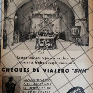 CARTEL PUBLICITARIO RETRO. NACEN LOS CHEQUES DE VIAJERO 1942