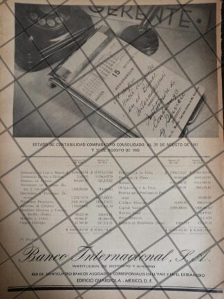 CARTEL PUBLICITARIO RETRO. BANCO INTERNACIONAL 1942 /158