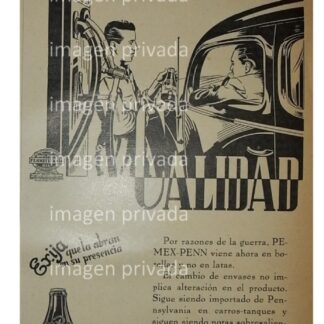 CARTEL PUBLICITARIO ANTIGUO PEMEX PENN BOTELLA VIDRIO, RARO
