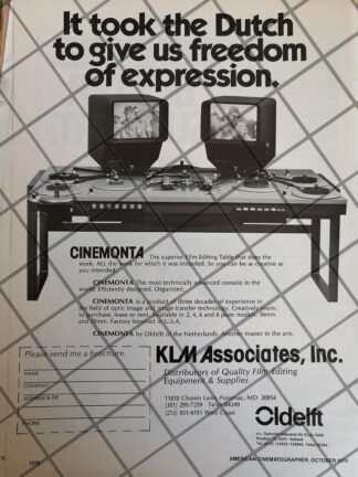 CARTEL PUBLICITARIO RETRO EDITOR DE CINE KLM CINEMONTA 79