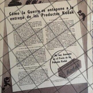 CARTEL ANTIGUO AVISO DE KODAK POR 2DA GUERRA MUNDIAL 1943