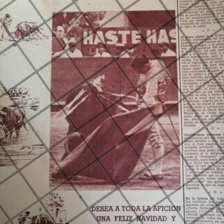 AFICHE ANTIGUO FELICITACION TORERO ANTONIO DEL OLIVAR 1953