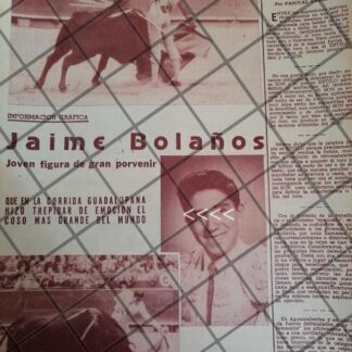 AFICHE ANTIGUO TORERO JAIME BOLAÑOS. 1954 2