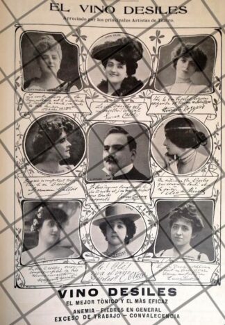 RARO CARTEL ANTIGUO, VINO DESILES, ENRICO CARUSO Y ARTISTAS 1907