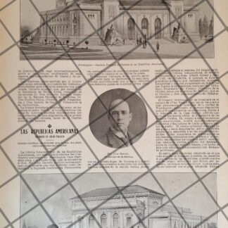 AFICHE ANTIGUO CONSTRUYEN EDIFICIO UNION REPUBLICAS AMERICANAS