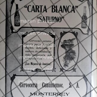 CARTEL ANTIGUO CERVEZA CARTA BLANCA SATURNO 1910 203