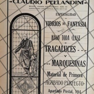 CARTEL ANTIGUO VIDRIERA ARTISTICA CLAUDIO PELLANDINI 1910