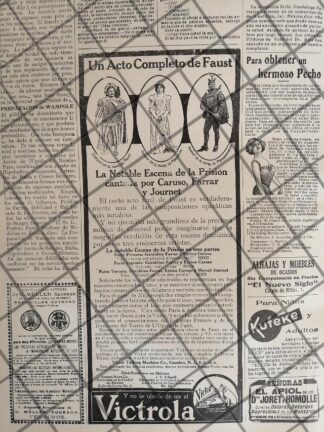 CARTEL ANTIGUO GRAMOFONO VICTROLA Y ENRICO CARUSO 1910