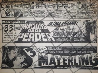 CARTELERA DE CINE RETRO NACIDOS PARA PERDER Y OTROS 1969