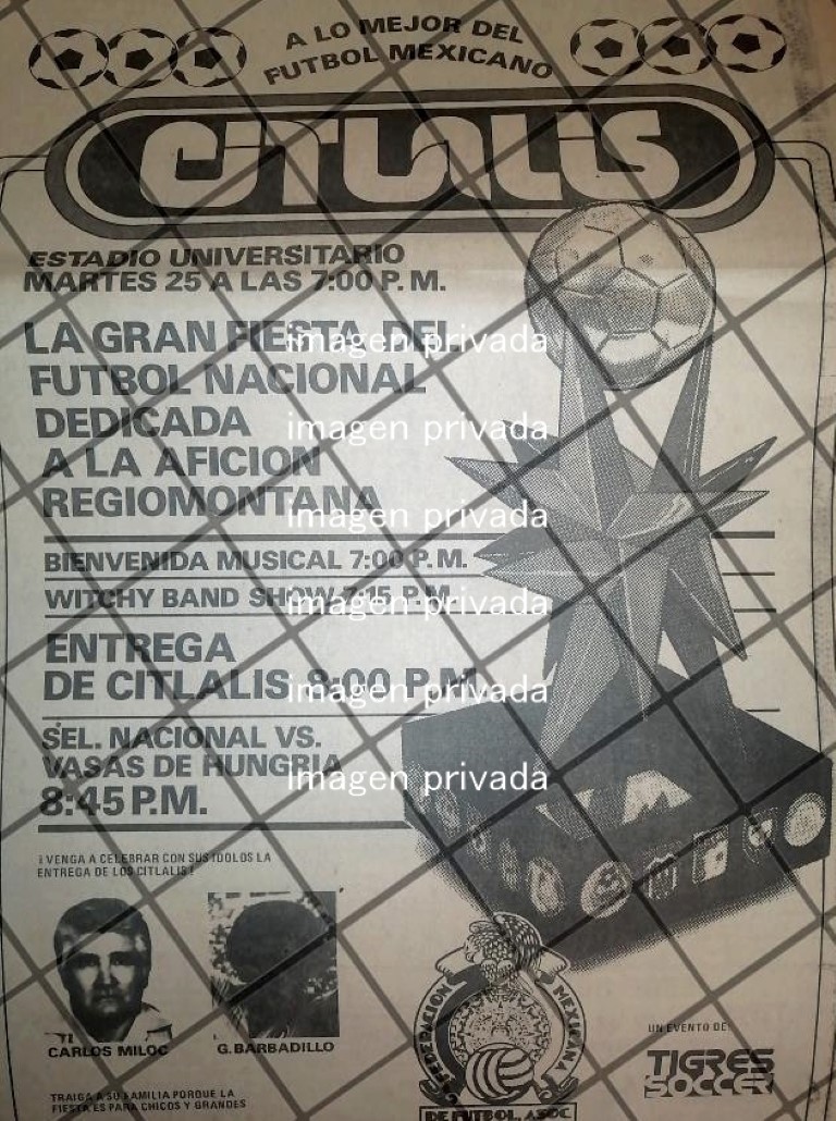 CARTEL RETRO PREMIO CITLALI 1984 CLUB TIGRES CARLOS MILOC