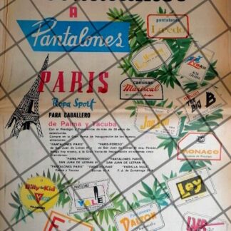 PUBLICIDAD RETRO PANTALONES PARIS S.A 1969