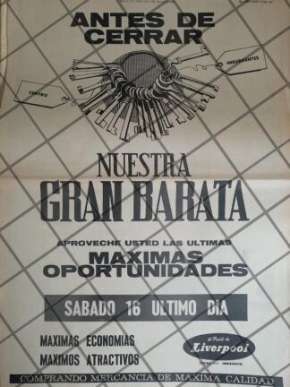 PUBLICIDAD RETRO TIENDA LIVERPOOL 1969 /102 T. POSTER RV