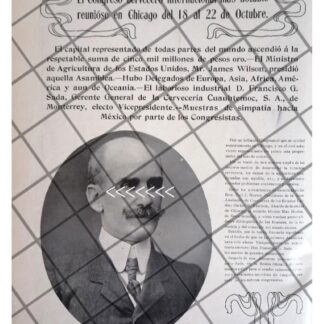 AFICHE RETRO FRANCISCO GARZA SADA CONGRESO CERVECERO 1911