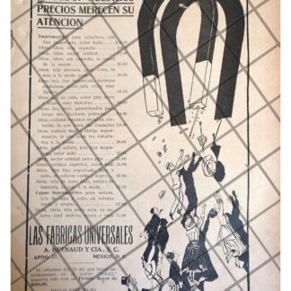 AFICHE ANTIGUO TIENDA LAS FABRICAS UNIVERSALES 1921 /12