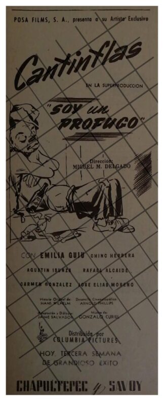 AFICHE ANTIGUO PELICULA. SOY UN PROFUGO 1947 CANTINFLAS