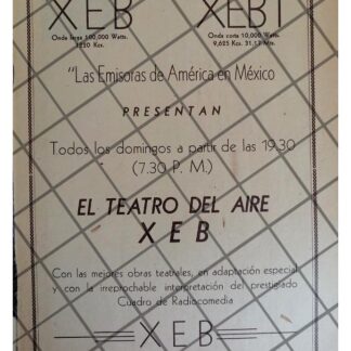 AFICHE RETRO RADIO DIFUSORA XEB 1952 EL TEATRO DEL AIRE