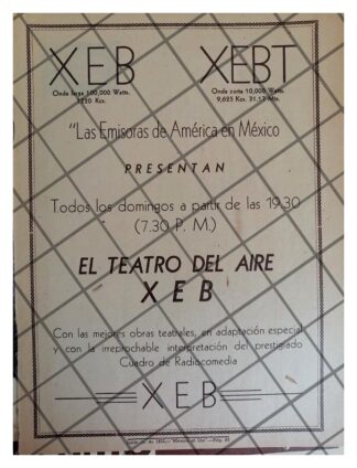 AFICHE RETRO RADIO DIFUSORA XEB 1952 EL TEATRO DEL AIRE