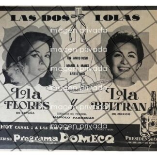 AFICHE RETRO TELEVISA. LOLA BELTRAN Y LOLA FLORES 1969