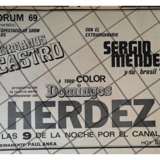 AFICHE RETRO. TELEVISA. PROGRAMA. DOMINGOS HERDEZ 1969