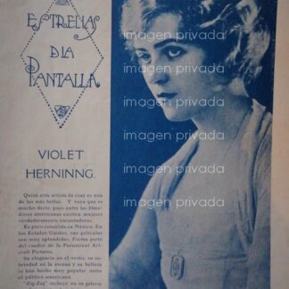 FOTO GRABADO ANTIGUO. ACTRIZ. VIOLET HERNNING 1920 CINE MUDO