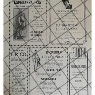 CARTEL ANTIGUO. CARTELERA DE TEATRO Y CINE 1917