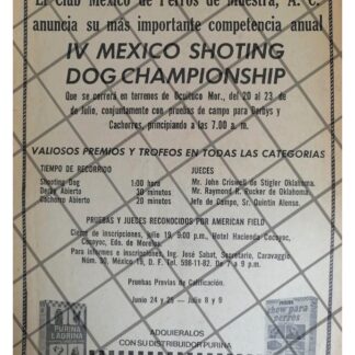 AFICHE RETRO 4TA COMPETENCIA DE PERROS DE CAZA 80s