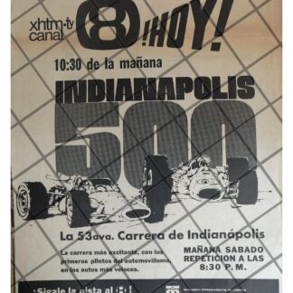 AFICHE RETRO 500 MILLAS DE INDIANAPOLIS, CANAL 8 /1969