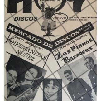 AFICHE RETRO DISCOS ORFEON. HERAMAMITAS NUÑEZ Y MAS 1965