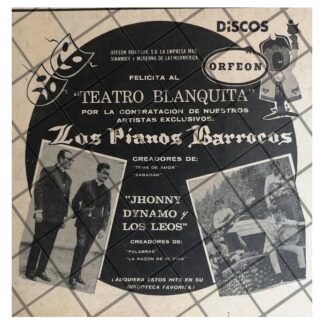 AFICHE RETRO TEATRO BLANQUITA Y LOS PIANOS BARROCOS 1969