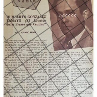 AFICHE RETRO LOCUTOR HUMBERTO GONZALEZ TAMAYO 1953