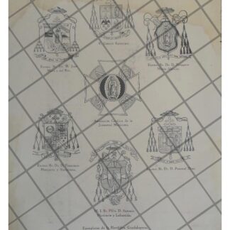 GRABADO ANTIGUO 1938 ESCUDOS HERALDICA GUADALUPANA