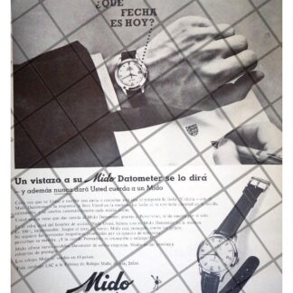 HOJA CARTEL RETRO RELOJES MIDO DATOMETER 1957